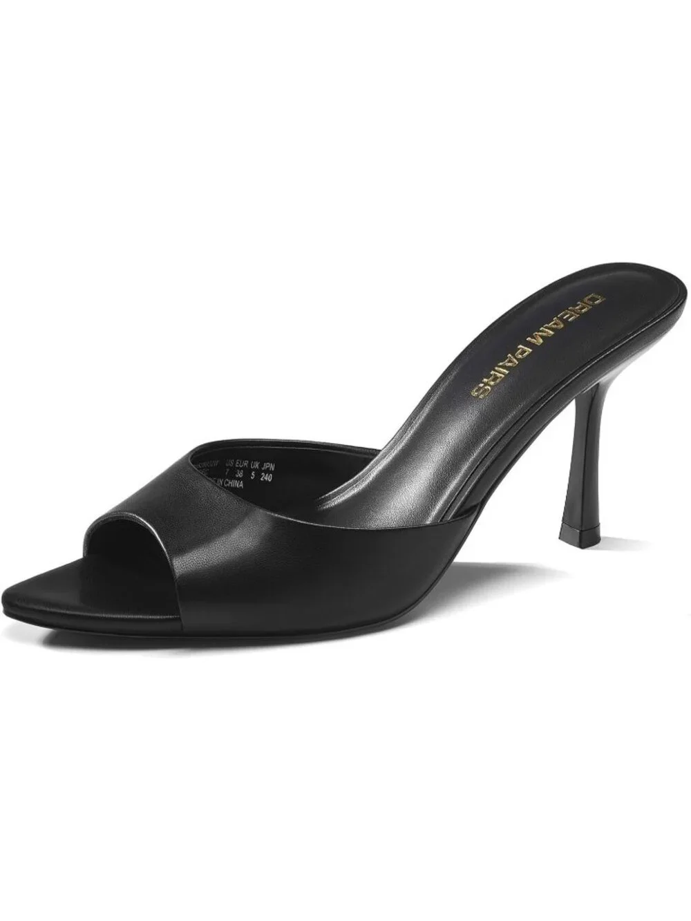 Women's Black Pu Faux Leather Comfortable Pointed Peep Toe High Kitten Heels